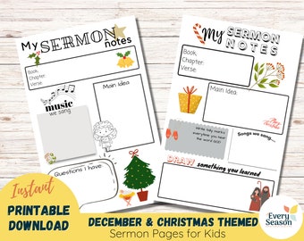 Christmas Sermon Notes for Kids: Printable Activity Pages (Digital Download)