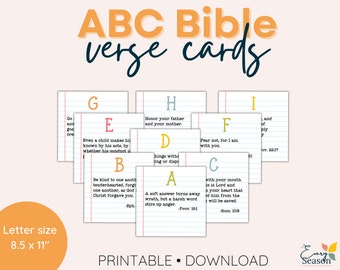 ABC Bible verse notecards | Memory verse | Notecards for Scripture Memory | Sunday School Verses | Verses for Kids