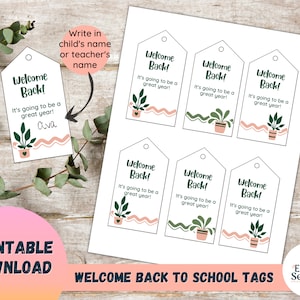 Bem-vindo de volta às tags da escola | etiquetas escolares para estudantes | Tags de boas-vindas com tema de plantas