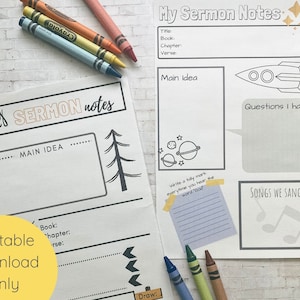 Camping/Space themed printable sermon notes for kids