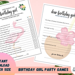 Birthday Girl Party Games | Tropical Themed Party Games | Pink Flamingo | Printable Party Games