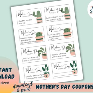 Coupons Fête des Mères | Imprimez à la maison des coupons pour maman | Coupons Plant Mama pour les corvées