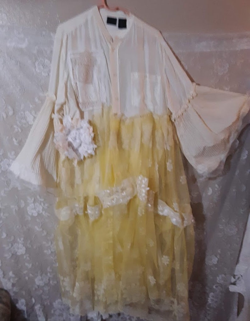 Upcycled Fancy fantasy dress jacket duster,40-Bust-46WHip 53L lacey dress jacket silk coat duster by KOOLHANDDESIGNS