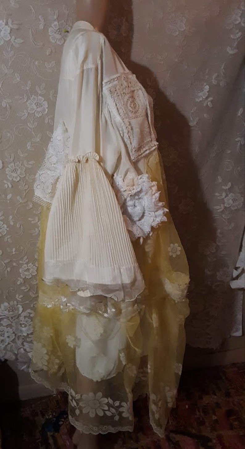 Upcycled Fancy fantasy dress jacket duster,40-Bust-46WHip 53L lacey dress jacket silk coat duster by KOOLHANDDESIGNS