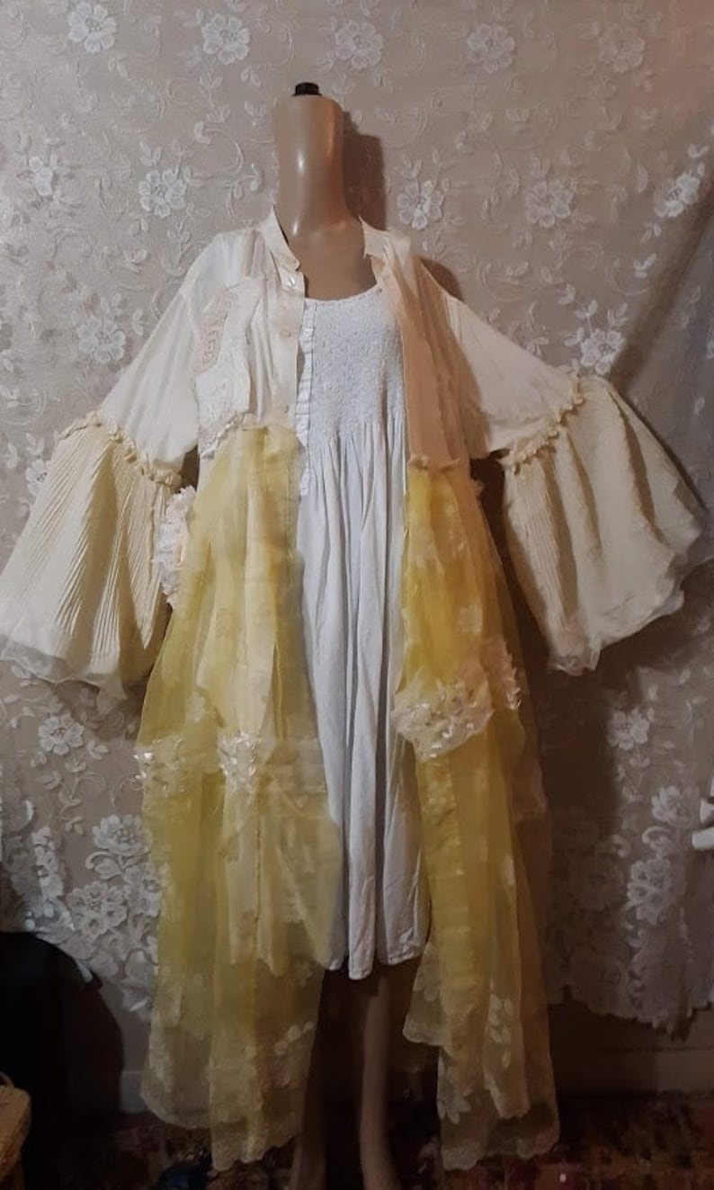 Upcycled Fancy fantasy dress jacket duster,40-Bust-46WHip 53L lacey dress jacket silk coat duster by KOOLHANDDESIGNS