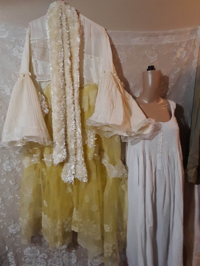 Upcycled Fancy fantasy dress jacket duster,40-Bust-46WHip 53L lacey dress jacket silk coat duster by KOOLHANDDESIGNS