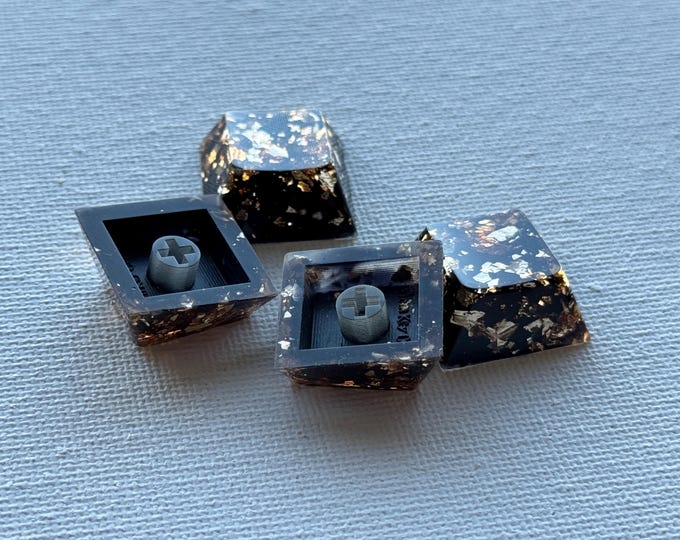 Cherry Profile Antique Gold Foil, Black Base KeyCaps *more sizes * Space Bar 6.25u, 1u R4 ,2.25u, Arrow Keys, Artisan keycaps GemKeyCaps