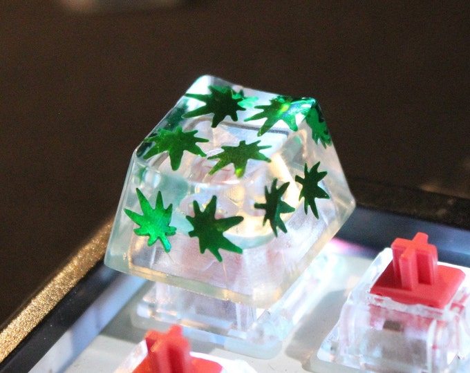 Artisan keycap, Clear Hemp Marijuana Weed 420 Key Cap ESC, Space Bar 6.25u Key Cap Back Lit OEM Profile Cherry MX