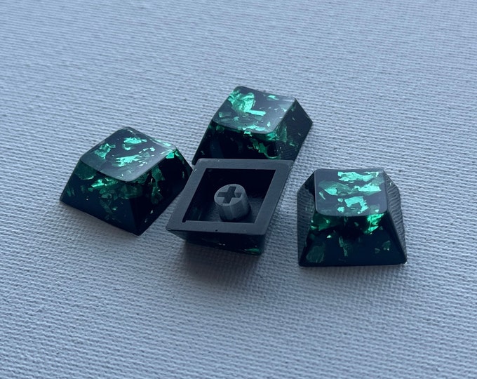 CHERRY PROFILE - Artisan Keycaps 'Green Cyan' flake, Space Bar 6.25u , Arrow Keys , ESC 1uR4 ,Glossy Backlit Cherry Mx Mechanical Keyboards