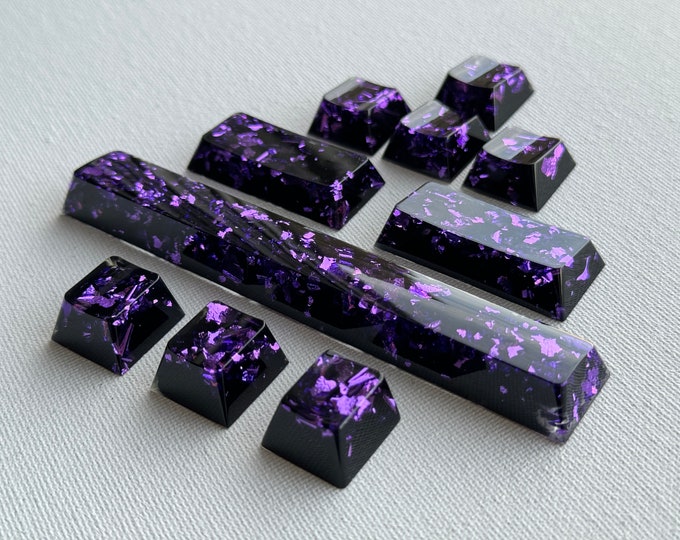 Cherry Profile SpaceBar size 6.25u, 1u, 2.25u (more sizes) GemKeyCaps "Black Base With Purple Flake", Glossy, CherryMX switch support