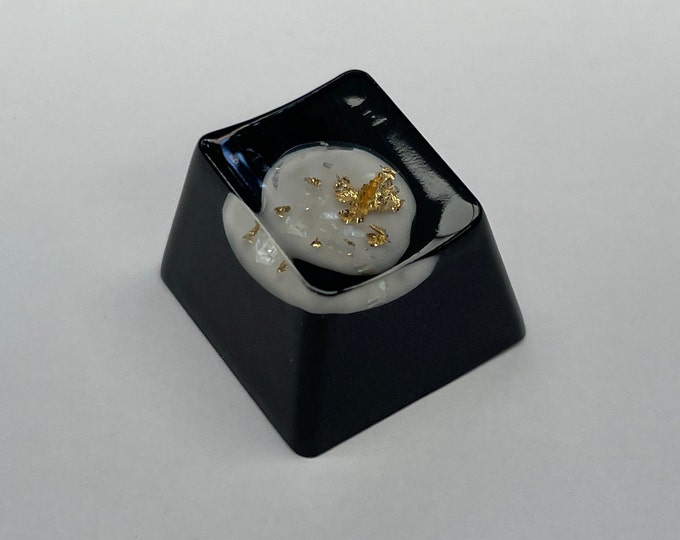 Artisan Keycap - Glossy 1u ESC keycap White Gem With Gold flake unique gift Key Cap OEM Profile MX Switch