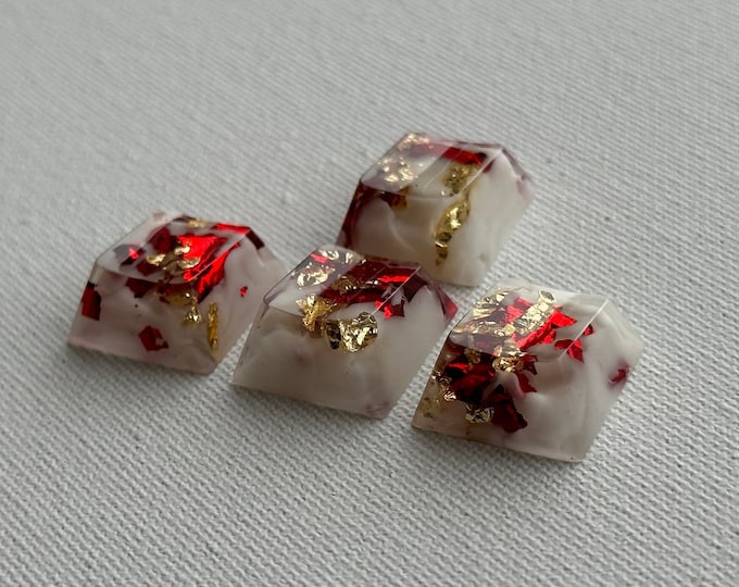 Cherry Profile - Artisan Keycaps 'White base with Red and gold' flake Glossy Backlit Cherry Mx Mechanical Keyboards Jewelry