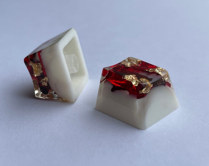 White, Red & Gold Artisan Keycaps - 1U R4 size - OEM Profile - MX support - Glossy Clear