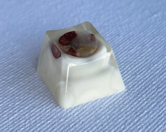 Artisan Keycap - White 1u ESC keycap with planet-like earth gemstone, OEM Profile Cherry MX Jewelry for mechanical keyboards