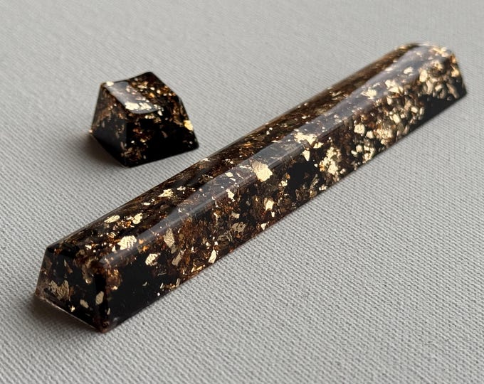 OEM Profile GemKeyCaps - *more sizes * Space Bar 6.25u, 1u R4 ,2.25u, Arrow Keys Antique Gold Foil in Black Base, artisan keycaps