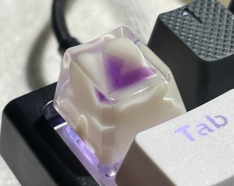Artisan Keycap - White 1u r4 ESC keycap with  Brazilian Amethyst 9mm Triangle Cut 1.70CT , OEM Profile Cherry MX Jewelry for mechanical
