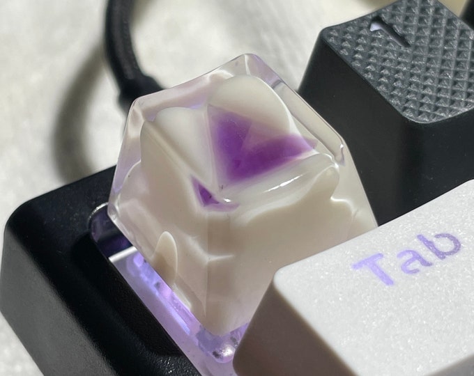 Artisan Keycap - White 1u r4 ESC keycap with  Brazilian Amethyst 9mm Triangle Cut 1.70CT , OEM Profile Cherry MX Jewelry for mechanical