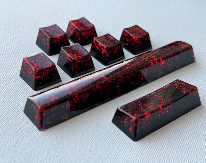 Black Artisan Keycap with Red Flake - Glossy Keycap Arrow Keys, 2.75u Right Shift, Back-lit, OEM profile Cherry MX