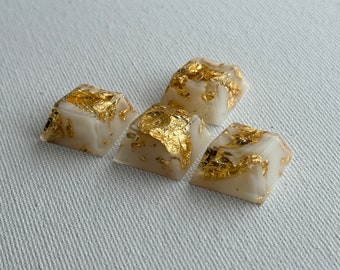 White & Gold Artisan Keycaps, 1u R4, Arrow Keys (4pcs), OEM or Cherry profile, Gloss finish, Hand Made, Slightly Backlit, Cherry MX support