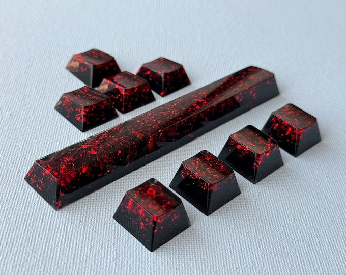 Cherry Profile Black & Red KeyCaps - More Sizes - Artisan glossy arrow keys, ESC 1u, Spacebar 6.25u 1.75u Mechanical Keyboards MX support