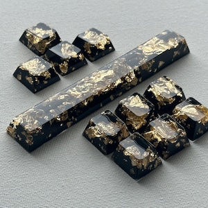 CHERRY PROFILE - Black & Gold  Artisan Keycap 1u R4 size - Hand Made Keycaps Mechanical Keyboards - Cherry MX support Back lit