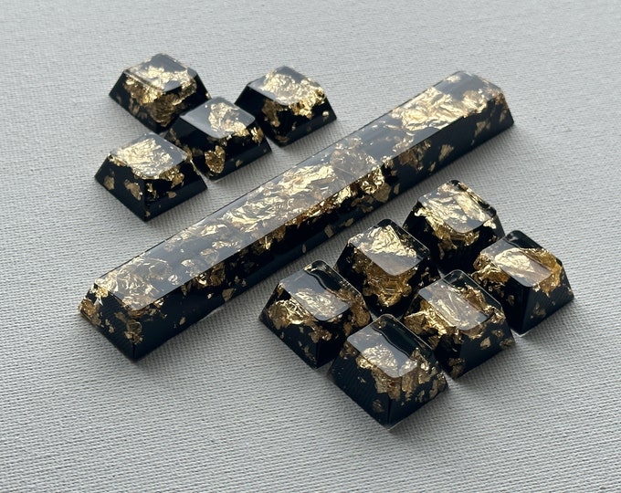 CHERRY PROFILE - Black & Gold  Artisan Keycap 1u R4 size - Hand Made Keycaps Mechanical Keyboards - Cherry MX support Back lit