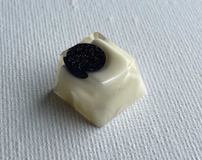 Artisan Keycap - White with Sparkly Navy blue Gemstone 1u (R4), OEM Profile Cherry MX Jewelry for mechanical keyboards