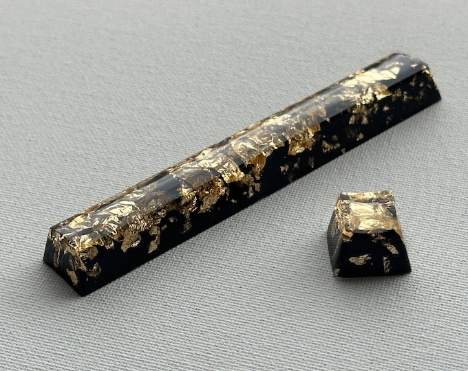 Black & Gold KeyCaps - More Sizes - Artisan glossy arrow keys, ESC 1u, Spacebar 6.25u 1.75u Mechanical Keyboards OEM profile, MX support