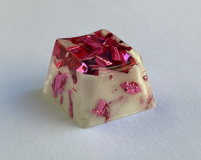 Artisan Keycaps White & Pink Flake, 1u R4, SpaceBar 6.25u Glossy, Hand Made Keycap OEM profile Cherry MX