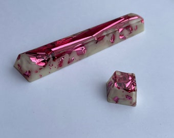 Artisan Keycaps White & Pink Flake, 1u R4, SpaceBar 6.25u Glossy, Hand Made Keycap OEM profile Cherry MX