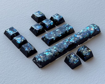 Cherry Profile - Artisan Keycaps Black Base with "Galaxy" flake Glossy Backlit Cherry Mx for Mechanical Keyboards