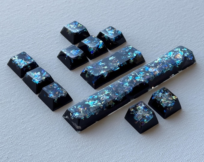 Cherry Profile - Artisan Keycaps Black Base with "Galaxy" flake Glossy Backlit Cherry Mx for Mechanical Keyboards