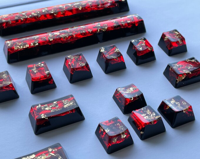 Black, Red & Gold Keycap 1.75u, 1u ESC, Arrow Keycaps Set, Space Bar 6.25u Glossy Keycap OEM profile, MX Switch back lit Artisan keycaps