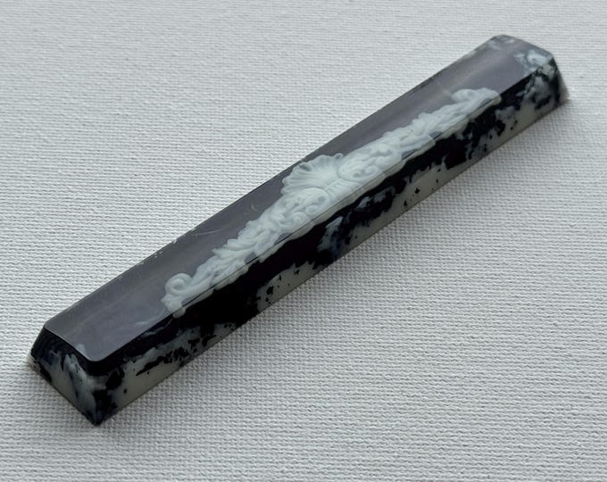 Cherry Profile - Artisan "Vintage, Gothic" Space Bar KeyCap size 6.25u, Gloss finish, Hand Made Keycaps, Black with White design. GemKeyCaps