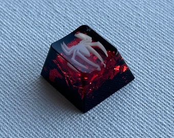Artisan White Spider logo Keycap (black/red) OEM & Cherry Profile 1u r4 Black white logo Backlit