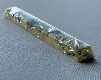 White & Silver Artisan Keycaps, Space Bar 6.25u, Gloss finish, Hand Made Keycap, Backlit OEM profile Cherry MX GemKeyCaps
