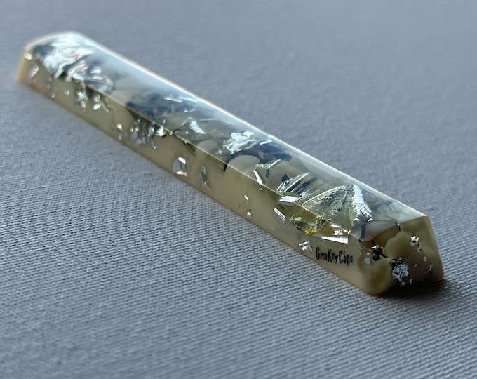 White & Silver Artisan Keycaps, Space Bar 6.25u, Gloss finish, Hand Made Keycap, Backlit OEM profile Cherry MX GemKeyCaps
