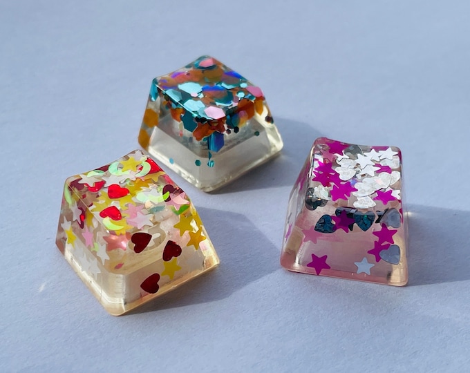 Clear Artisan ESC Keycap - 1u Hexagon, Hearts, Stars, Blue Red Silver Pink Yellow Sparkles Key Cap Back Lit OEM Profile Cherry MX