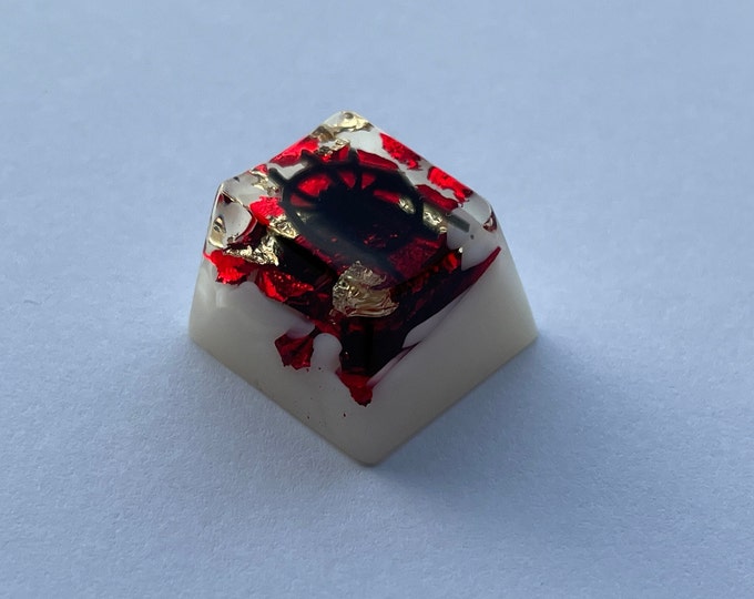 Artisan Keycaps - Keycap White & Red 1u esc with black logo, 1,75u shift*/caps - OEM Profile - Glossy - Luxury Gift