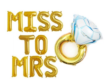 Miss To Mrs Gold 16" Letter Balloons Bridal Shower Balloon Banner Bachelorette Balloon Banner