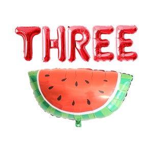 THREE birthday banner Watermelon birthday party banner 3rd birthday watermelon party decoration kit