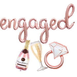 ENGAGED Balloons Engaged Letter Balloons 14" Mylar Engagement Rose Gold Ring Balloon Engaged Banner Engagement Party