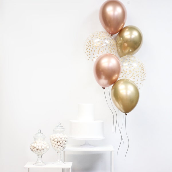 New CHROME Gold, Rose Gold and Confetti Balloon Bouquet