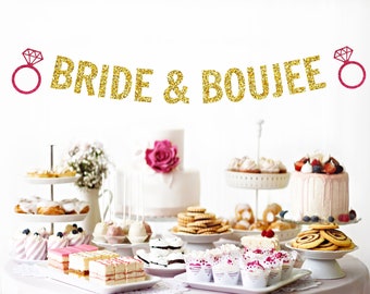 BRIDE & BOUJEE bachelorette banner gold glitter banner hen party banner decoration