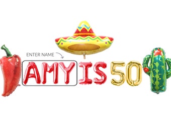 Fiesta balloon banner decorations Personalized Fiesta banner Custom Mexican party balloons 50th birthday fiesta theme party decor 50