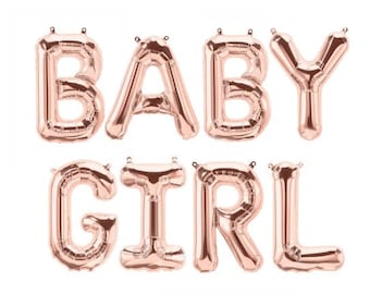 BABY GIRL 16" Rose Gold Balloons - Baby Girl Balloon Banner - Baby Shower Balloons