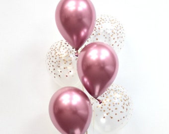 Chrome Pink and Confetti Print Balloons - Pink and Confetti Balloons - Wedding - Bridal - Bachelorette