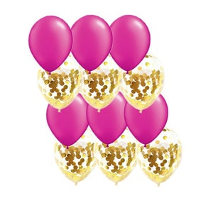 Hot Pink Balloon Latex Standard Size - Confetti Gold Balloons - Hot Pink and Gold Balloons - 11" Balloons - Pink & Gold Balloon Bouquet