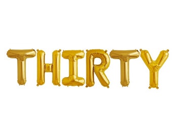 THIRTY Gold 16" Letter Balloons - 30th Birthday Gold Balloons
