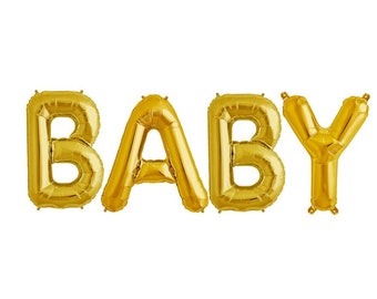 BABY 16" Gold Balloons - BABY Balloon Banner - Baby Shower Balloons - Gender Reveal Balloon Banner